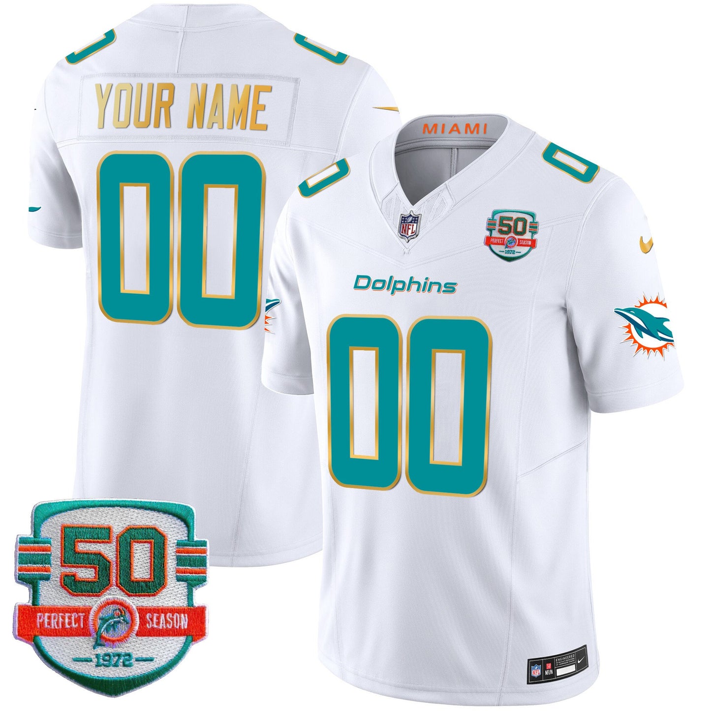 Dolphins Gold Trim Vapor Limited Custom Jersey - All Stitched