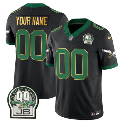 Eagles Jerome Brown Patch Kelly Green Gold Trim Custom Jersey - All Stitched