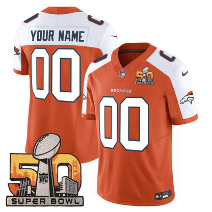 Denver Broncos Super Bowl 50 Patch Vapor Custom Jersey - All Stitched