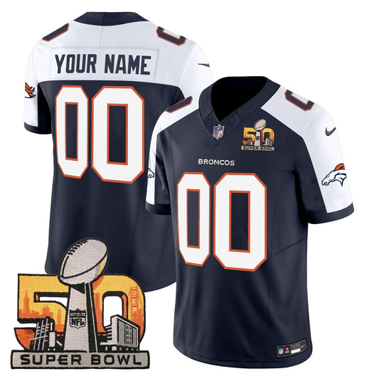 Denver Broncos Super Bowl 50 Patch Vapor Custom Jersey - All Stitched