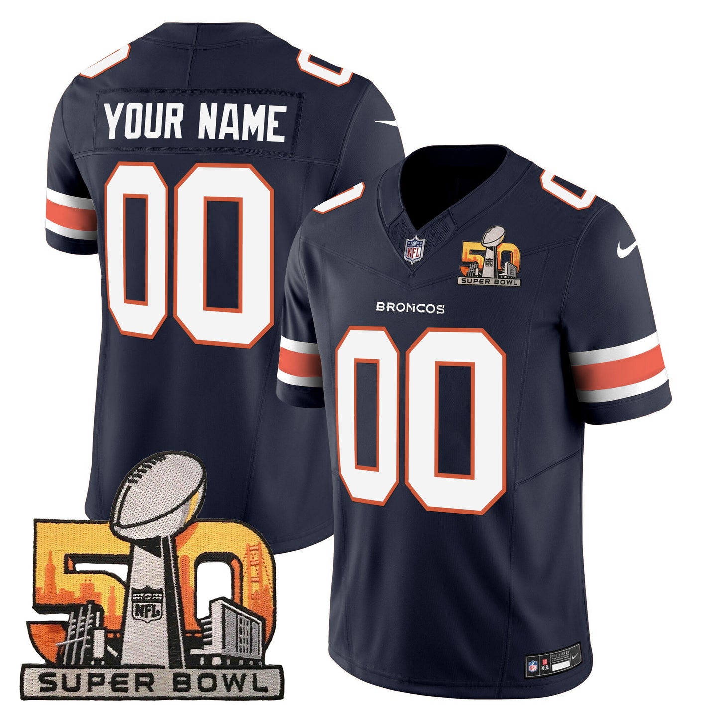 Denver Broncos Super Bowl 50 Patch Vapor Custom Jersey - All Stitched