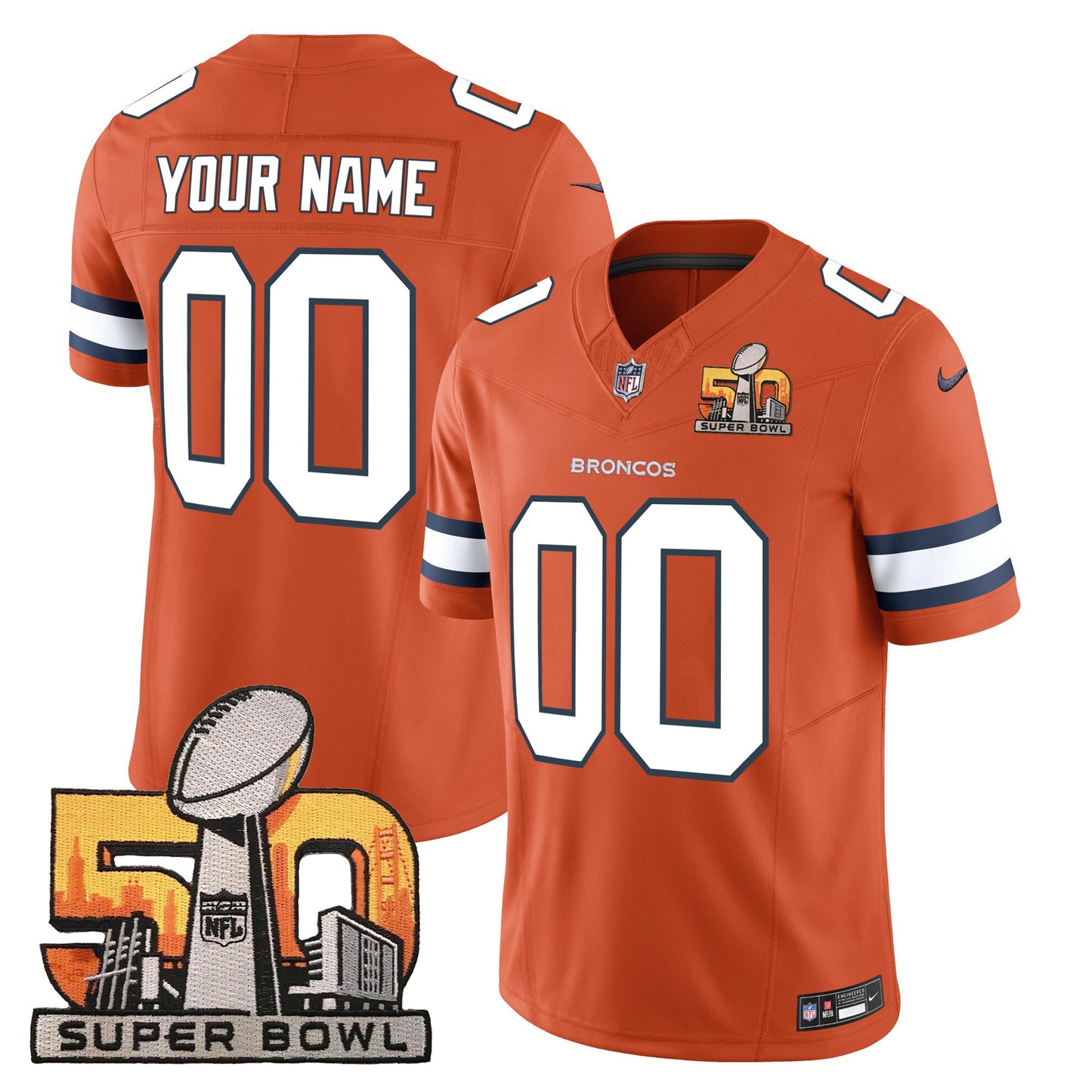 Denver Broncos Super Bowl 50 Patch Vapor Custom Jersey - All Stitched