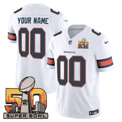 Denver Broncos Super Bowl 50 Patch Vapor Custom Jersey - All Stitched