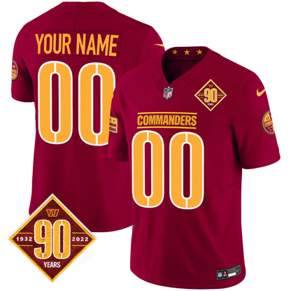 Washington Commanders 90th Anniversary Patch Vapor Custom Jersey - All Stitched