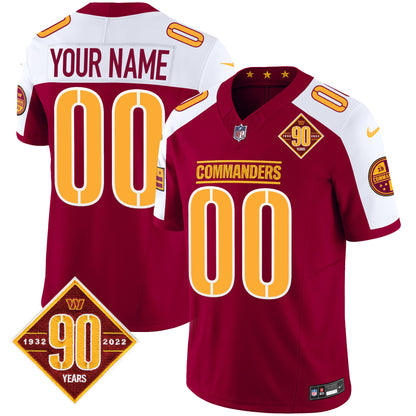 Washington Commanders 90th Anniversary Patch Vapor Custom Jersey - All Stitched