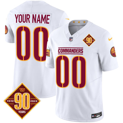 Washington Commanders 90th Anniversary Patch Vapor Custom Jersey - All Stitched