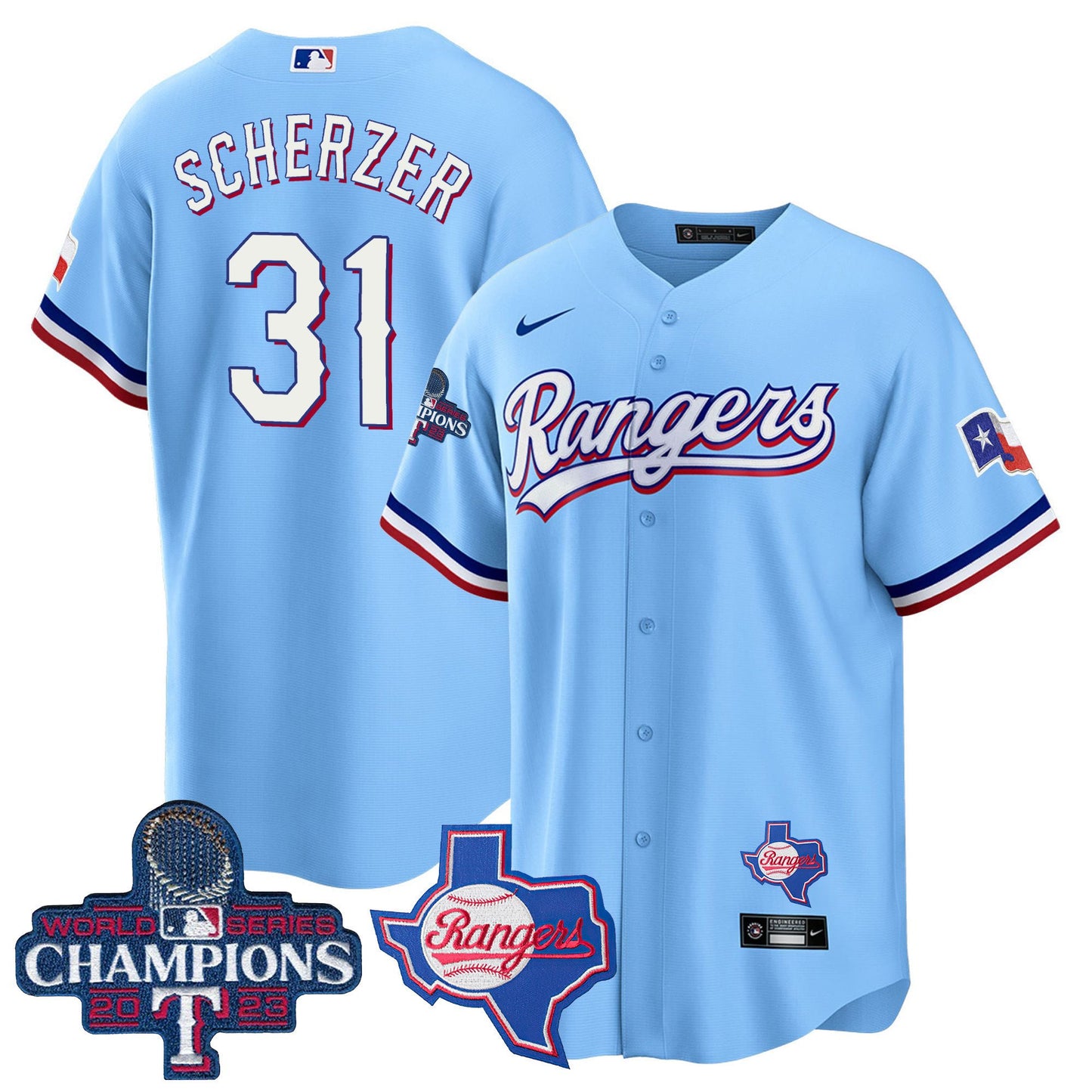 Texas Rangers 2023 World Series Champions Cool Base Jersey V2 - All Stitched