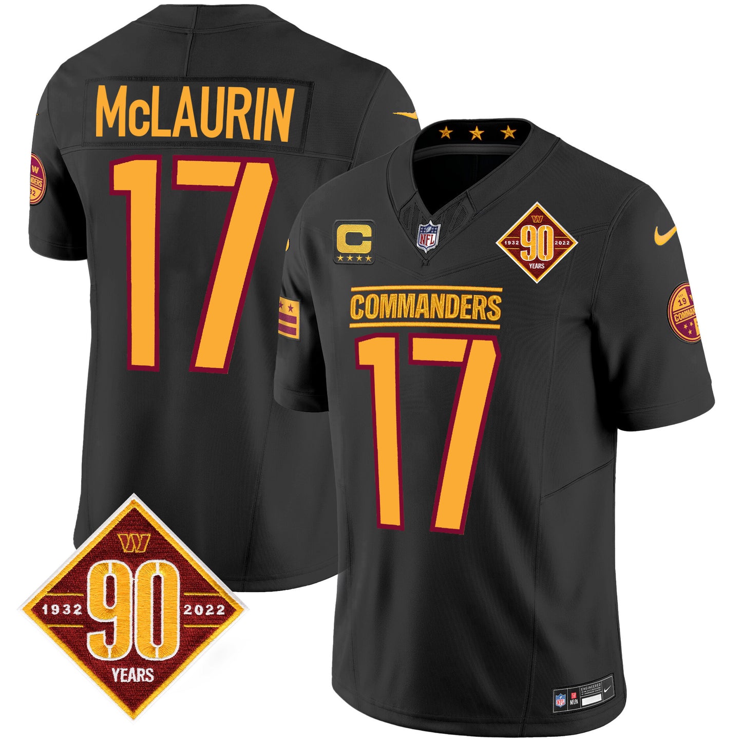 Washington Commanders 90th Anniversary Patch Vapor Jersey - All Stitched