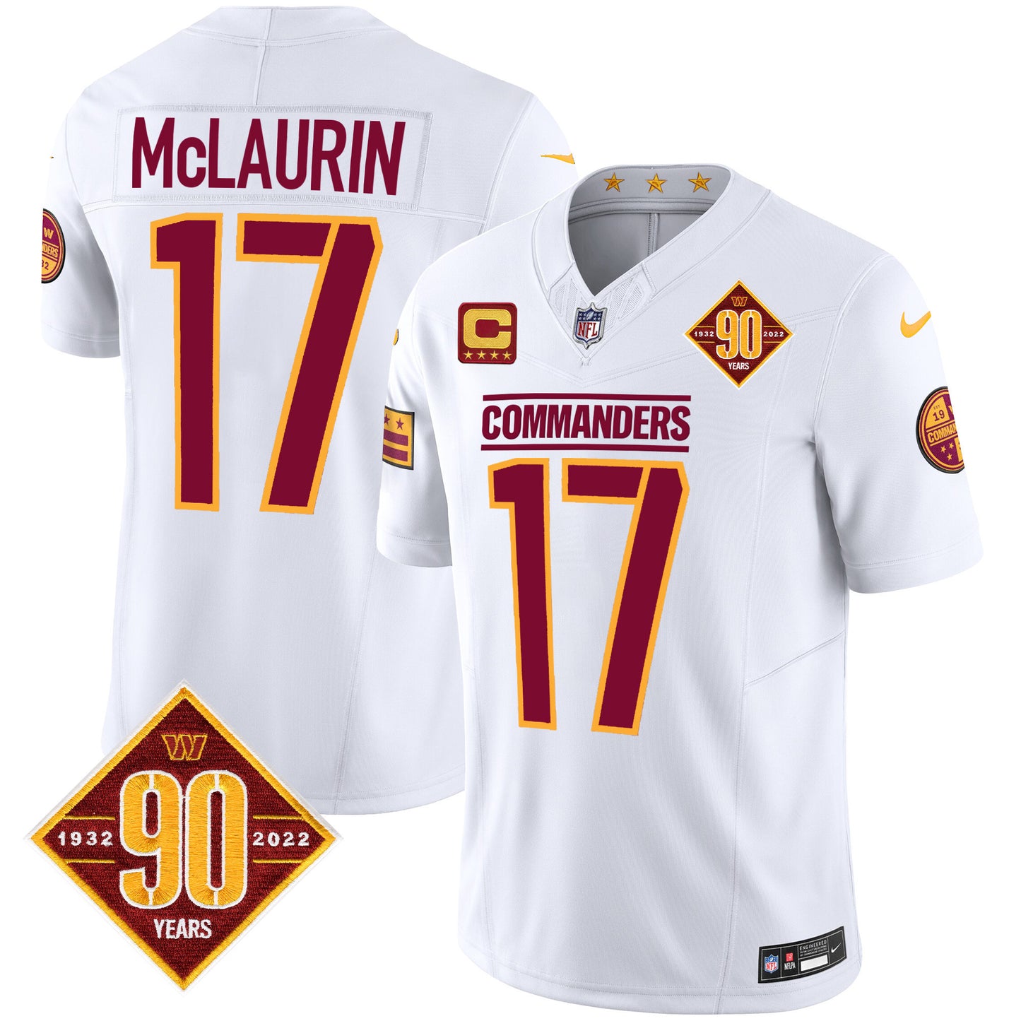 Washington Commanders 90th Anniversary Patch Vapor Jersey - All Stitched