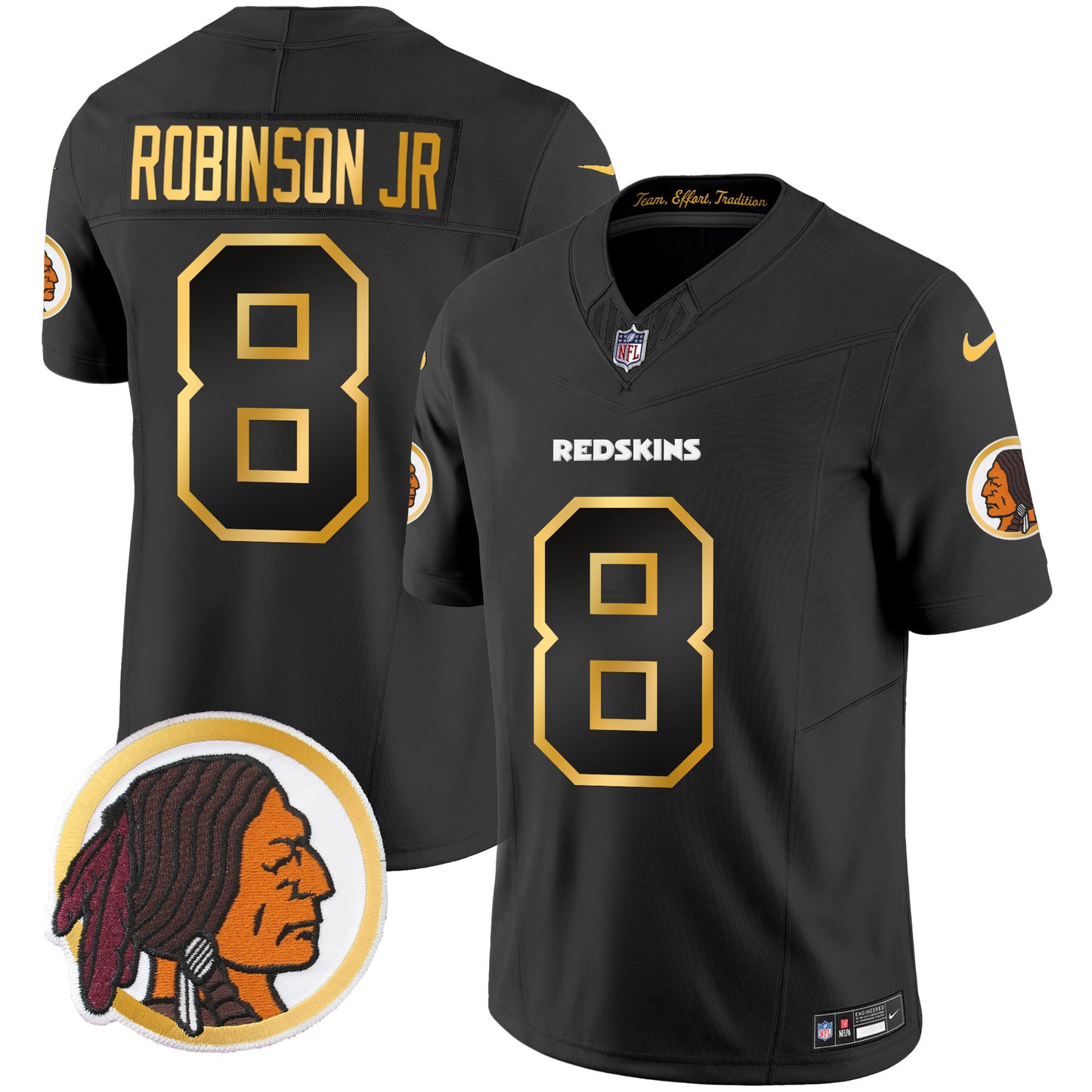 Washington Redskins Throwback Vapor Gold Trim Jersey - All Stitched