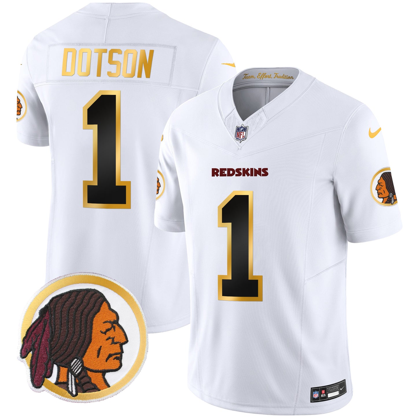 Washington Redskins Throwback Vapor Gold Trim Jersey - All Stitched