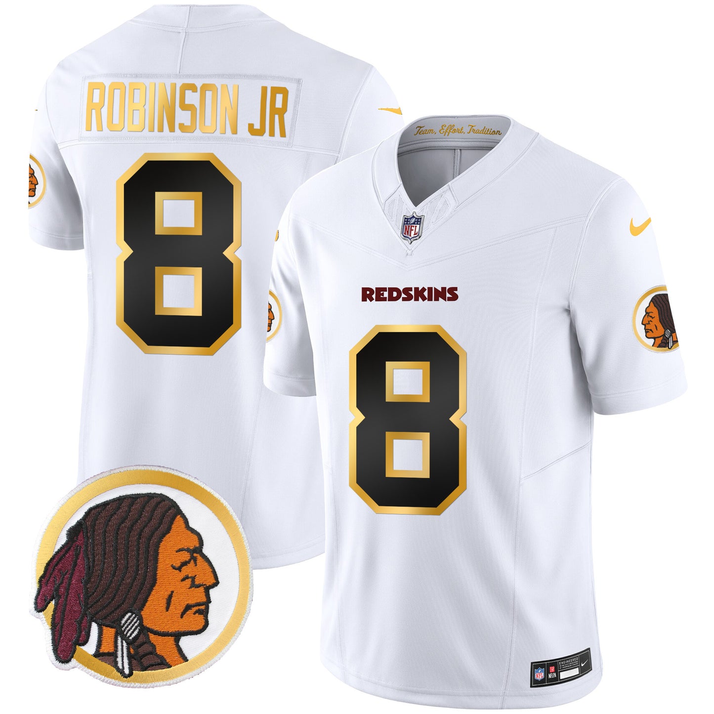 Washington Redskins Throwback Vapor Gold Trim Jersey - All Stitched