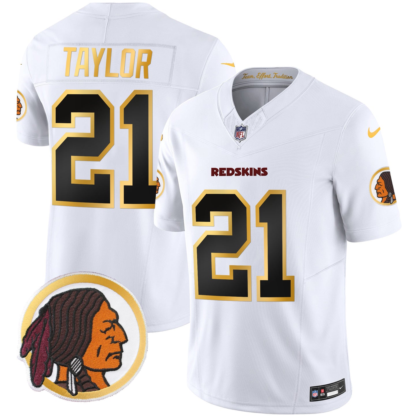 Washington Redskins Throwback Vapor Gold Trim Jersey - All Stitched