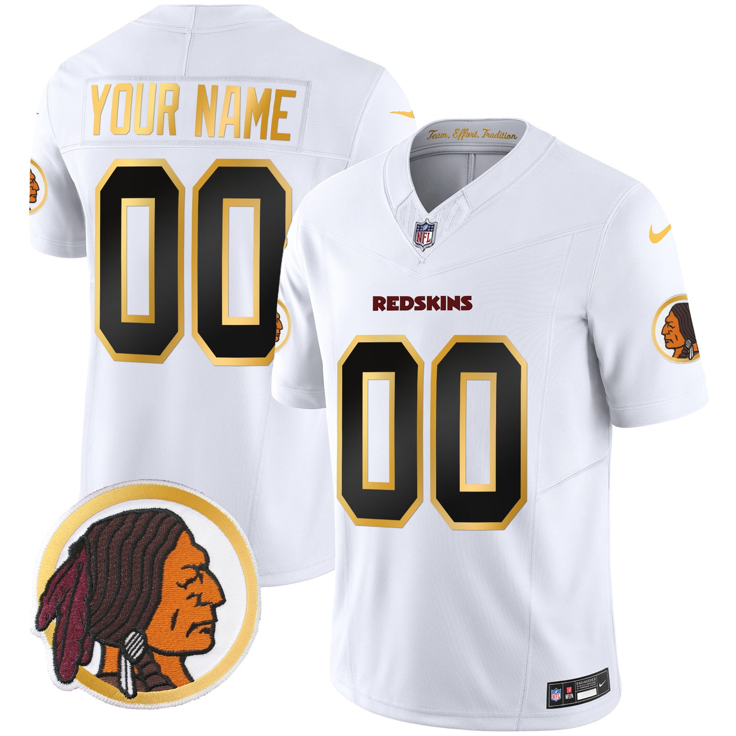 Washington Redskins Throwback Vapor Gold Trim Custom Jersey - All Stitched