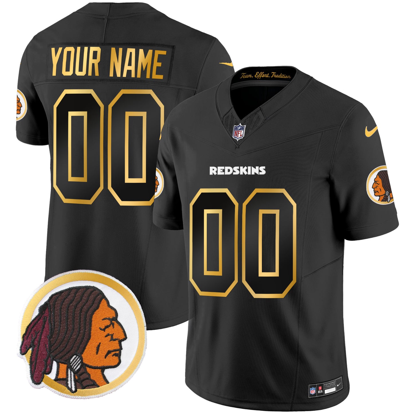 Washington Redskins Throwback Vapor Gold Trim Custom Jersey - All Stitched