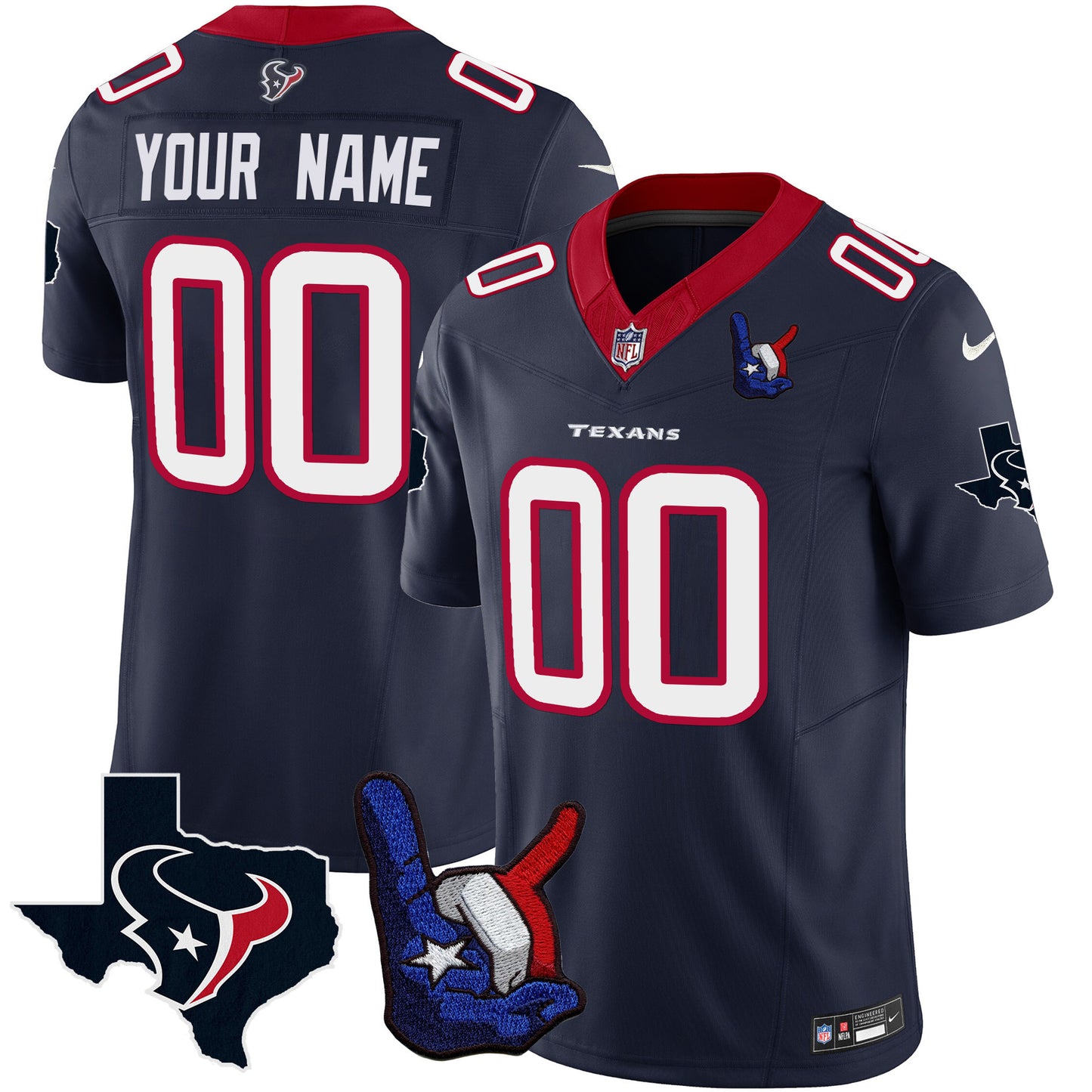 Houston Texans Hand Sign Throwing Up The H Vapor Custom Jersey - All Stitched