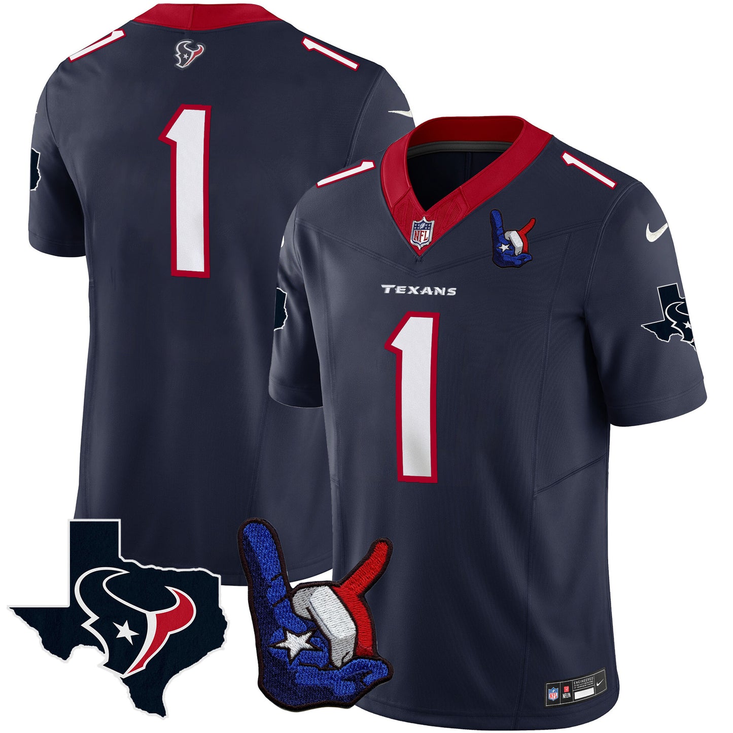 Houston Texans Hand Sign Throwing Up The H Vapor Jersey - All Stitched