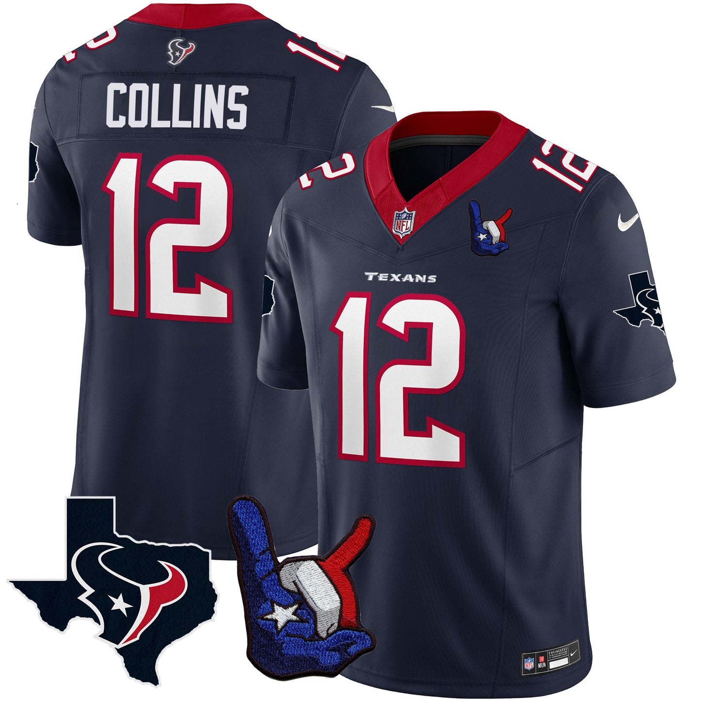 Houston Texans Hand Sign Throwing Up The H Vapor Jersey - All Stitched