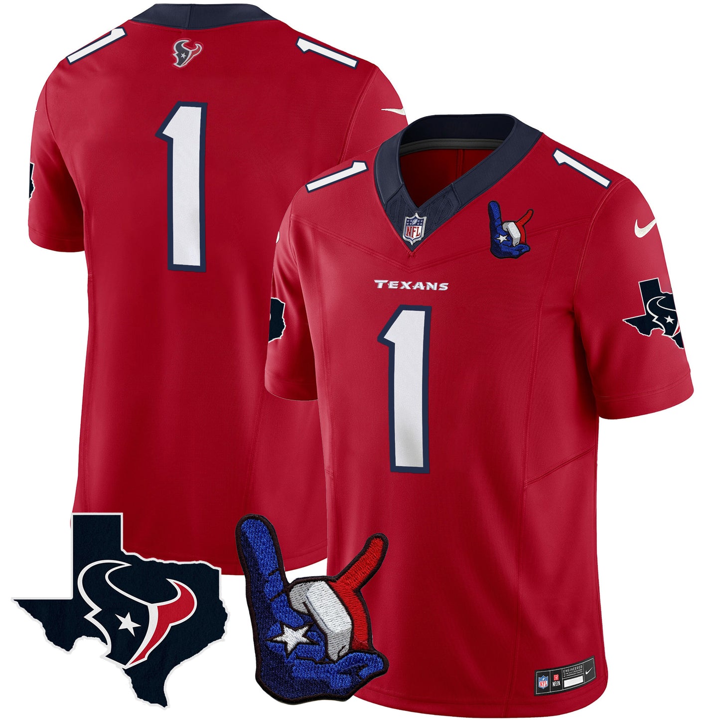 Houston Texans Hand Sign Throwing Up The H Vapor Jersey - All Stitched