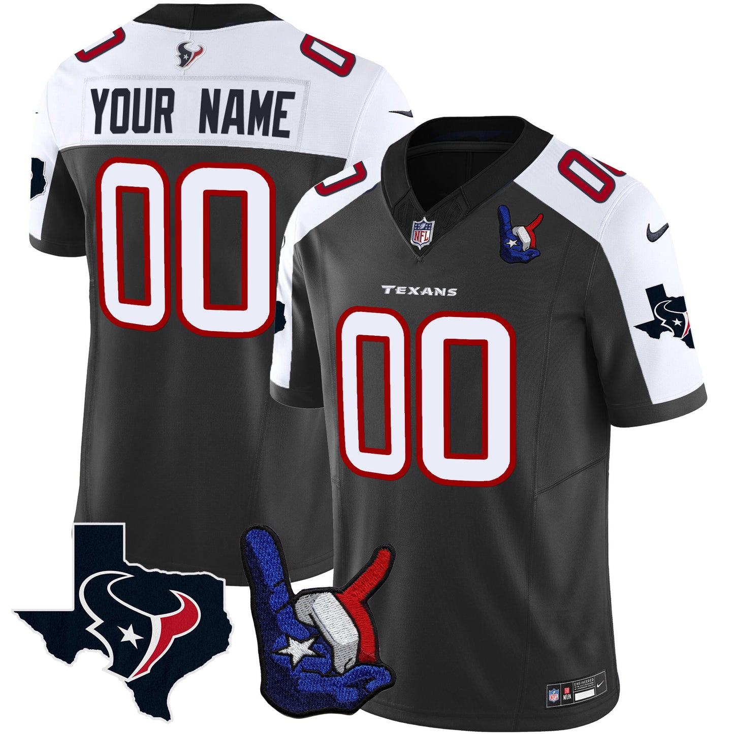 Houston Texans Hand Sign Throwing Up The H Vapor Custom Jersey - All Stitched