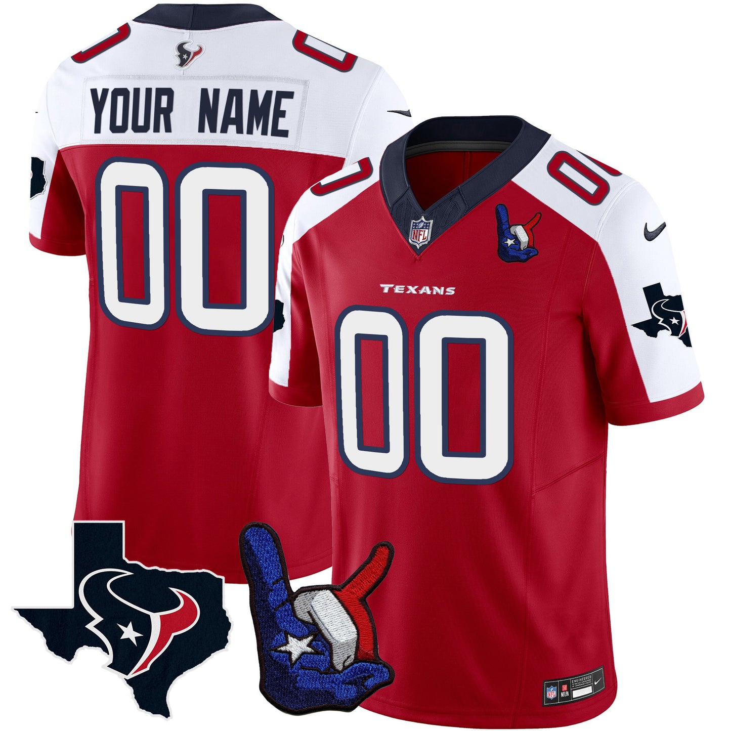 Houston Texans Hand Sign Throwing Up The H Vapor Custom Jersey - All Stitched