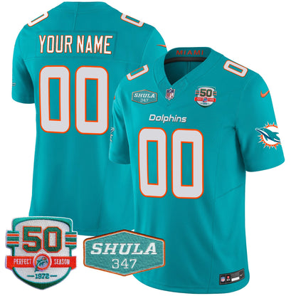 Dolphins Shula 347 Patch Vapor Limited Custom Jersey V2 - All Stitched