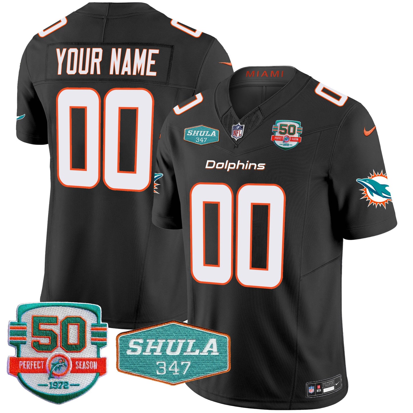 Dolphins Shula 347 Patch Vapor Limited Custom Jersey V2 - All Stitched