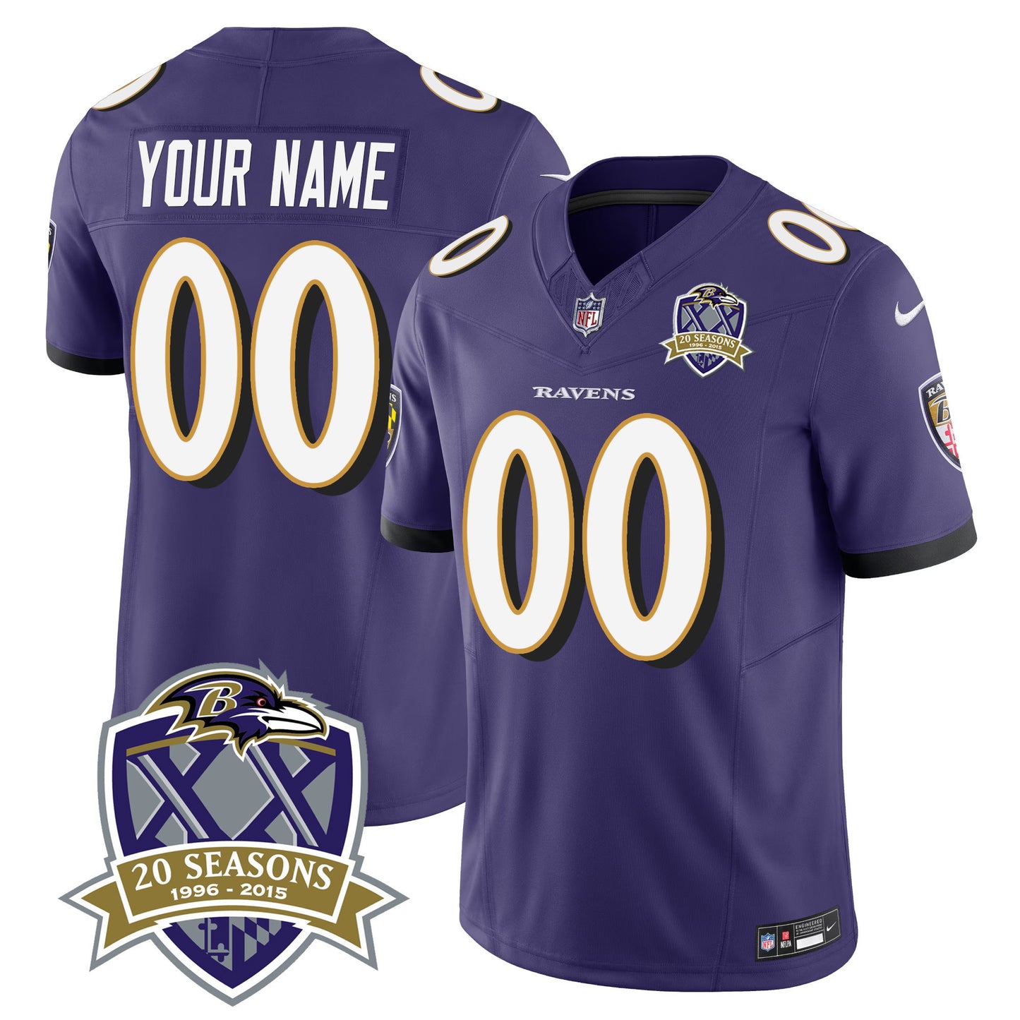 Ravens 20th Season Patch Vapor Limited Custom Jersey - All Stitched