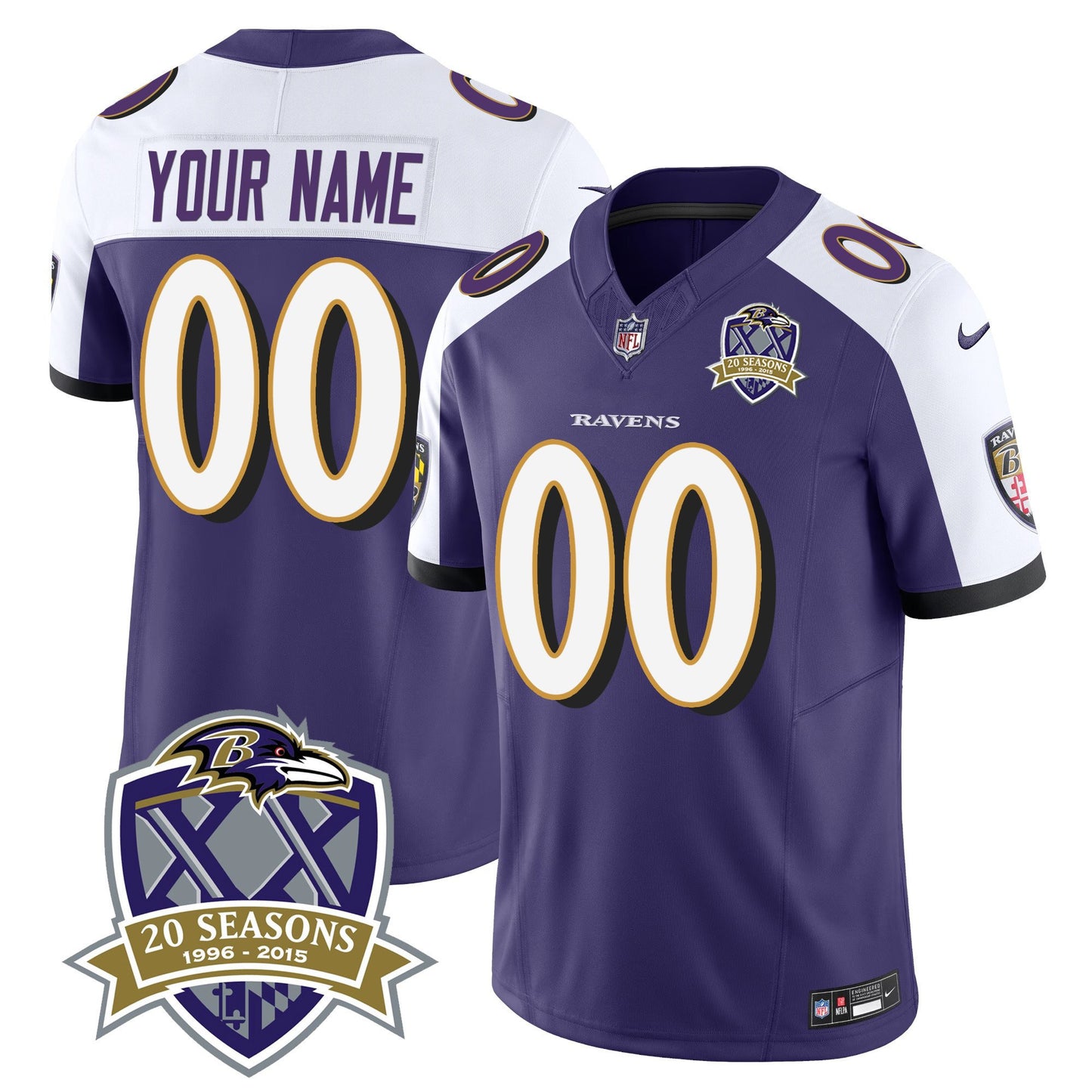 Ravens 20th Season Patch Vapor Limited Custom Jersey - All Stitched