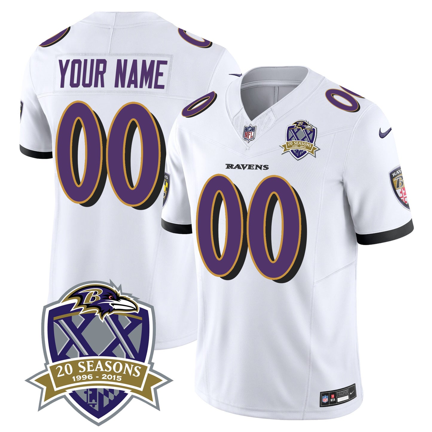 Ravens 20th Season Patch Vapor Limited Custom Jersey - All Stitched