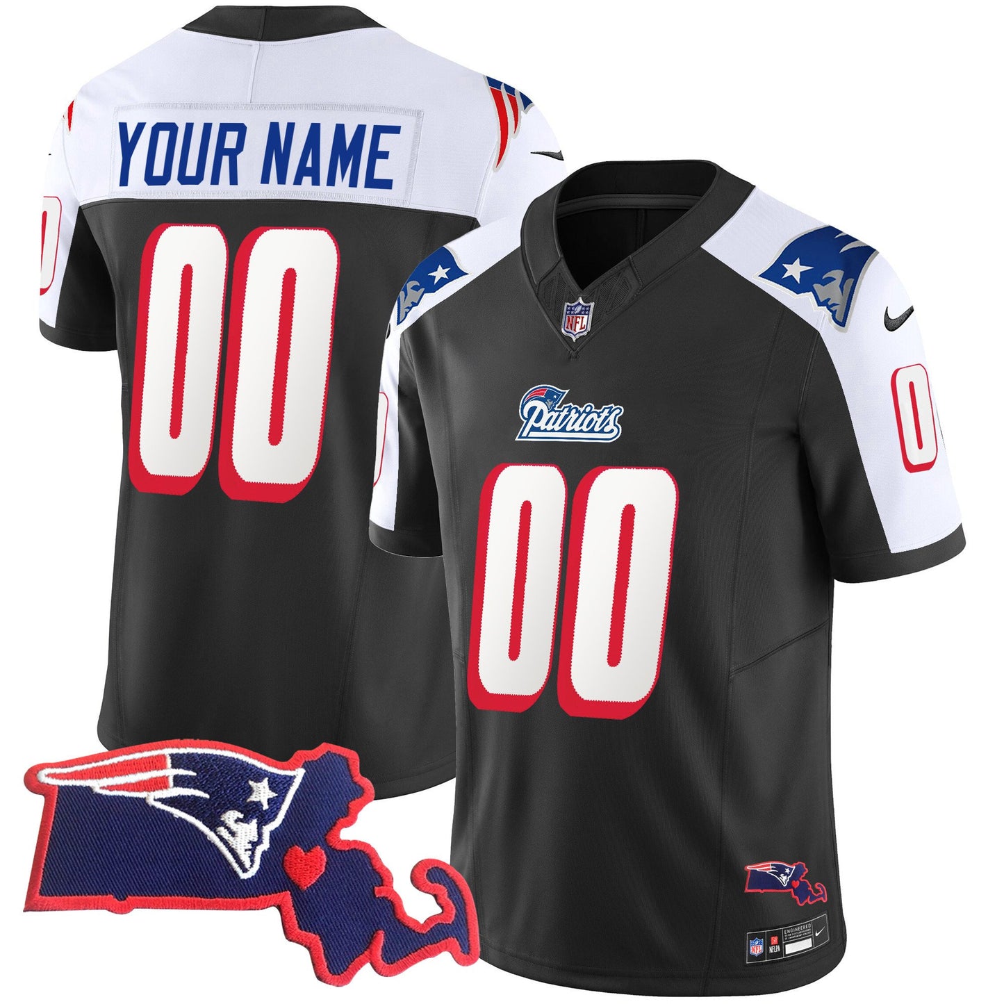 Patriots 1996 Throwback State Patch Vapor Custom Jersey - All Stitched