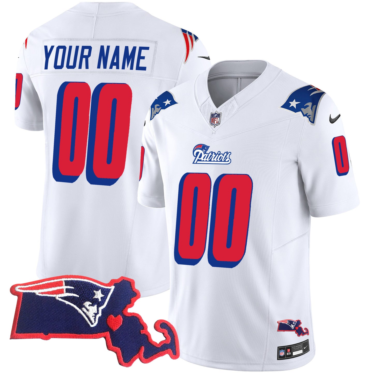 Patriots 1996 Throwback State Patch Vapor Custom Jersey - All Stitched