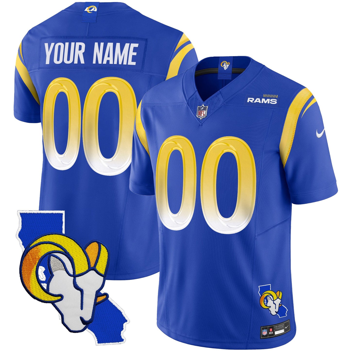 Rams California Patch Vapor Limited Custom Jersey - All Stitched