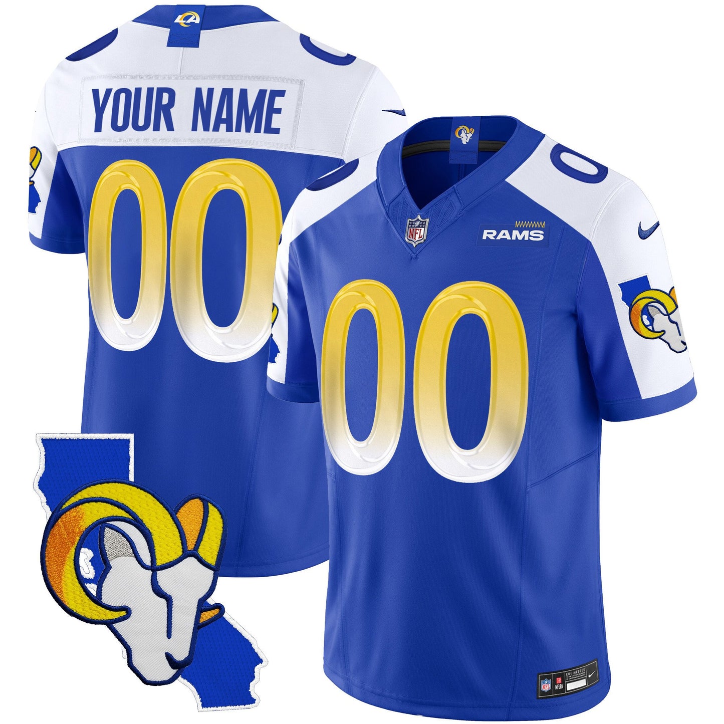 Rams California Patch Vapor Limited Custom Jersey - All Stitched