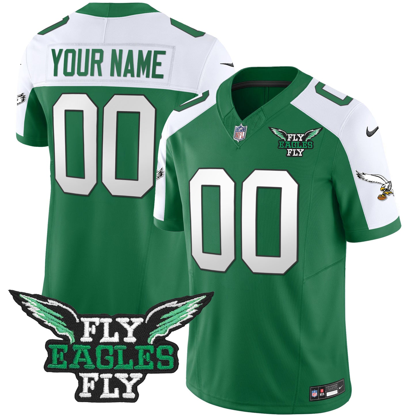 Fly Eagles Fly Patch Throwback Kelly Green Vapor Custom Jersey - All Stitched