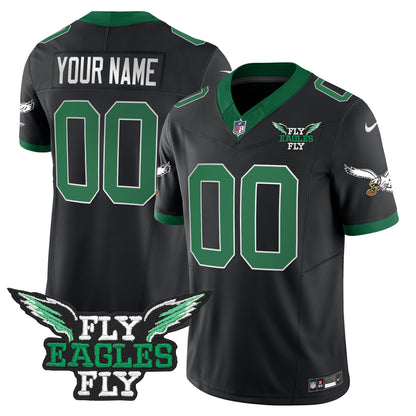 Fly Eagles Fly Patch Throwback Kelly Green Vapor Custom Jersey - All Stitched