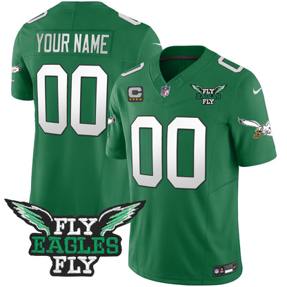 Fly Eagles Fly Patch Throwback Kelly Green Vapor Custom Jersey - All Stitched