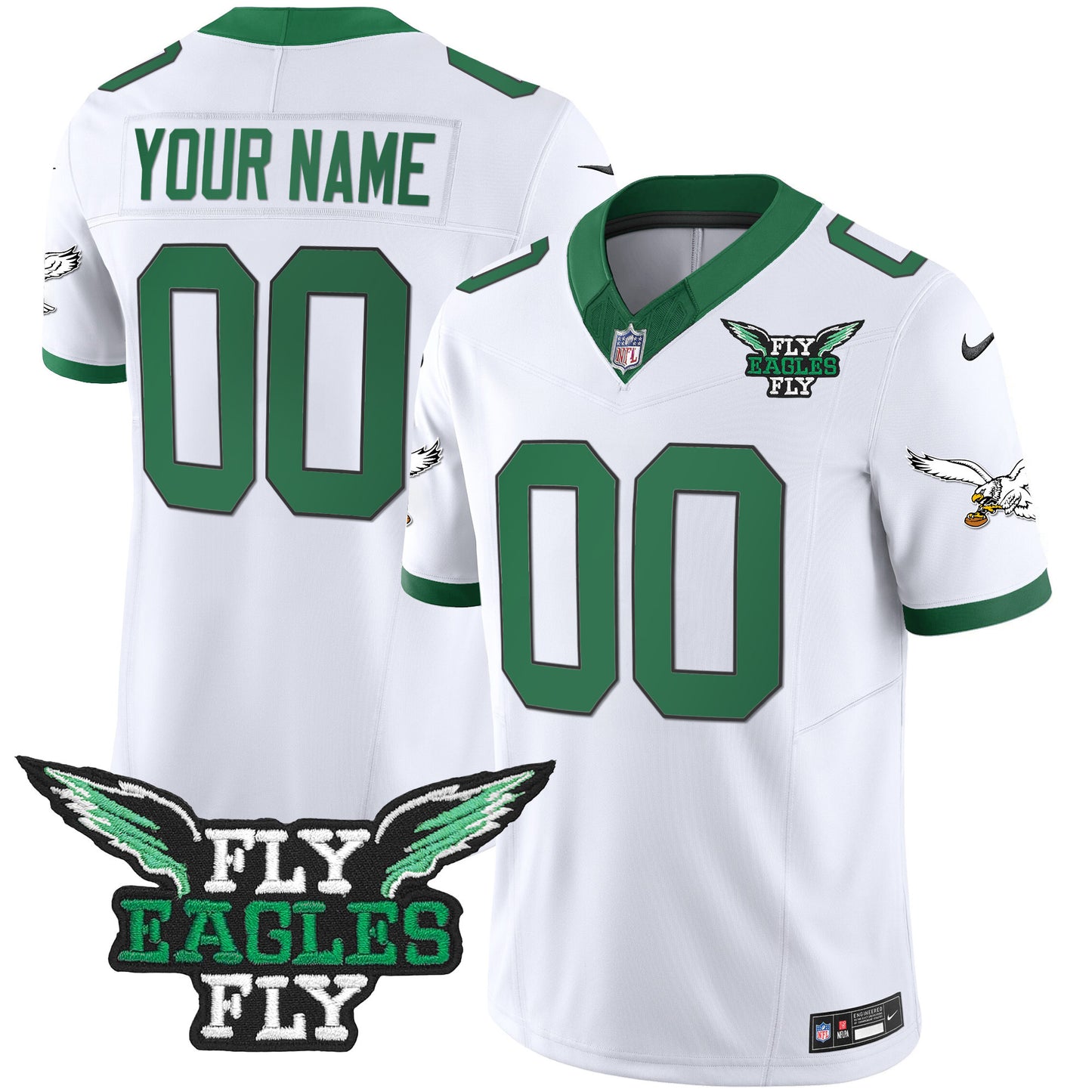 Fly Eagles Fly Patch Throwback Kelly Green Vapor Custom Jersey - All Stitched