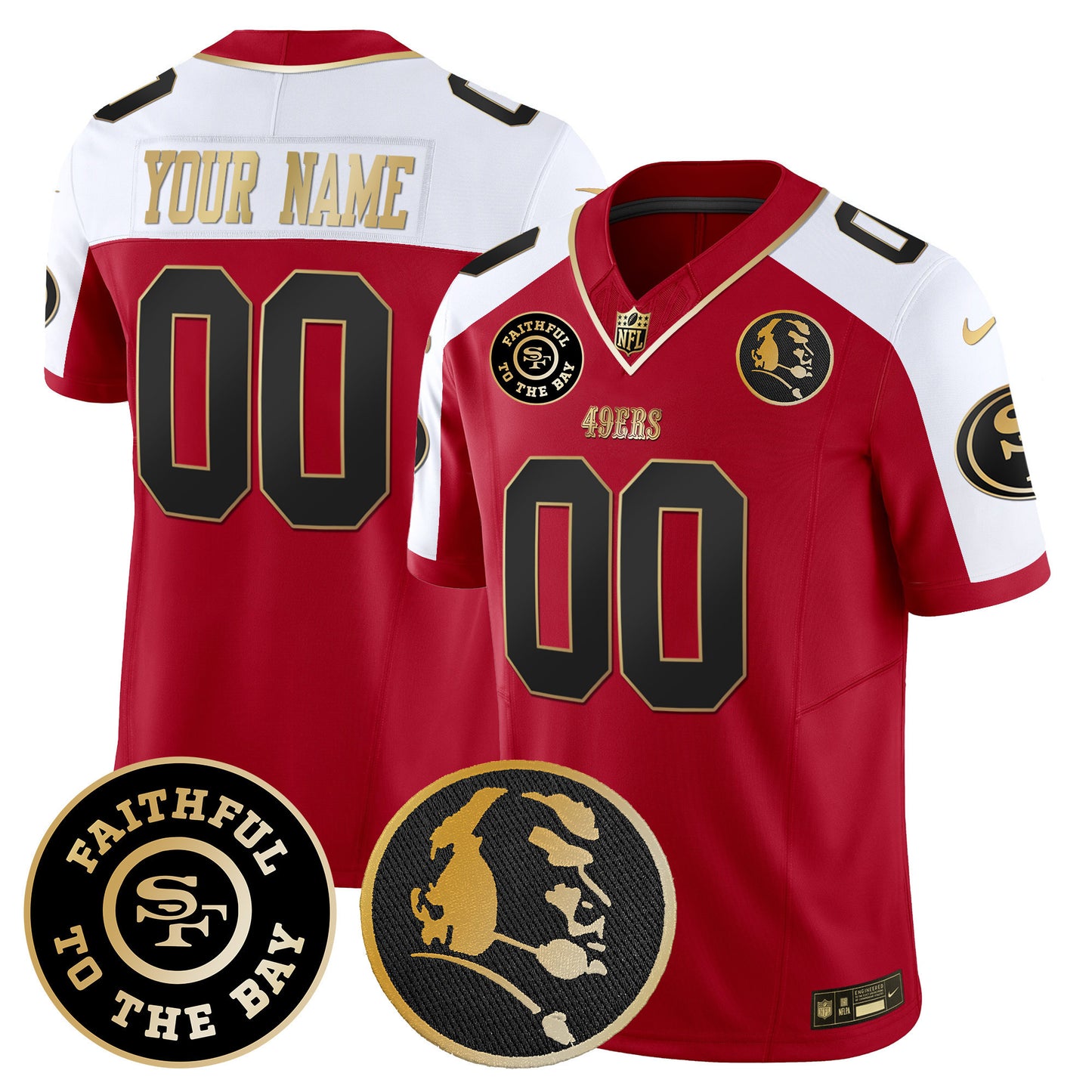 49ers Faithful & John Madden Patch Vapor Custom Jersey - All Stitched