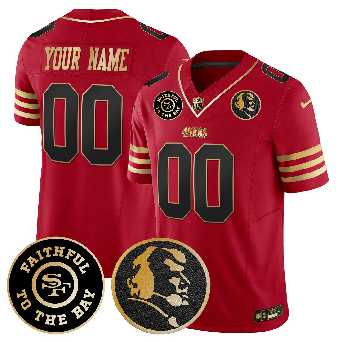 49ers Faithful & John Madden Patch Vapor Custom Jersey - All Stitched