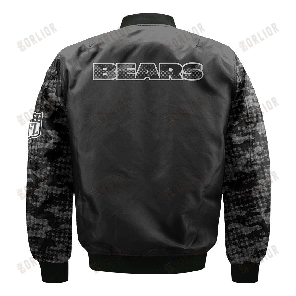 Chicago Bears Black RFLCTV Chevron NFL 2024 Unisex Bomber Jacket V9