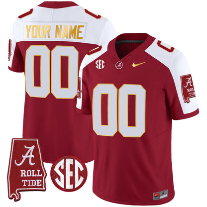 Alabama Crimson Tide Gold Trim Vapor Custom Jersey - Alabama Map - All Stitched