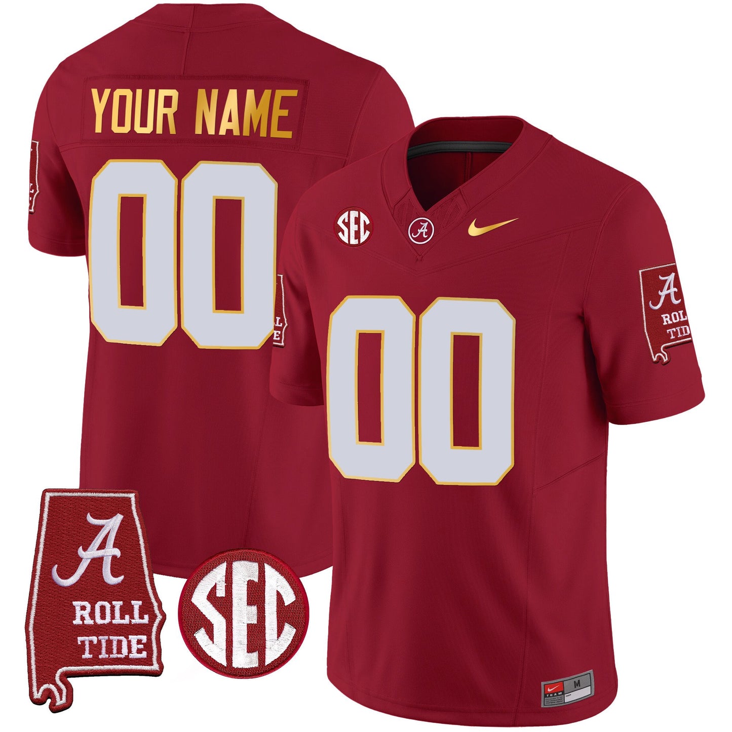 Alabama Crimson Tide Gold Trim Vapor Custom Jersey - Alabama Map - All Stitched