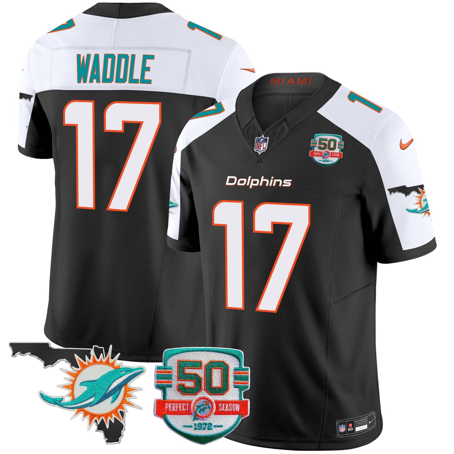 Dolphins 50th Perfect Season & Florida Patch Vapor Jersey - All Stitched