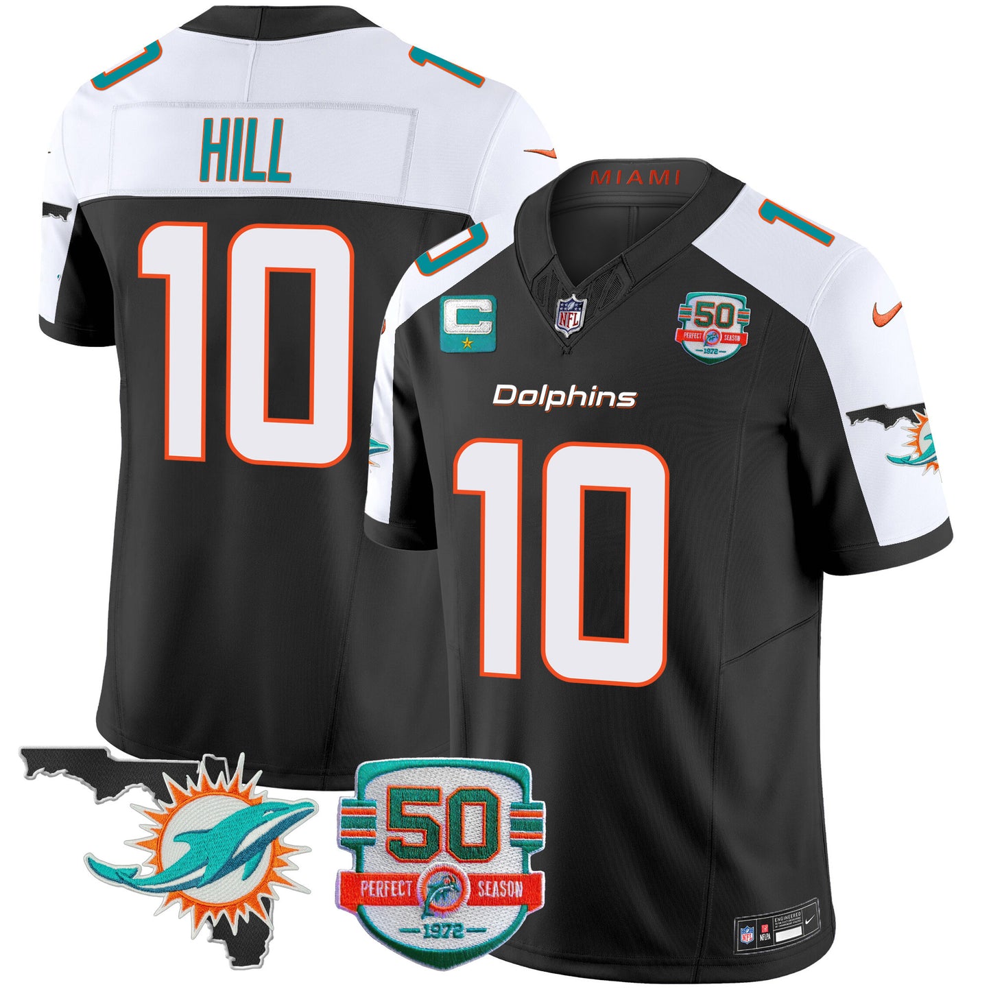 Dolphins 50th Perfect Season & Florida Patch Vapor Jersey - All Stitched