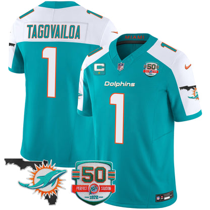 Dolphins 50th Perfect Season & Florida Patch Vapor Jersey - All Stitched