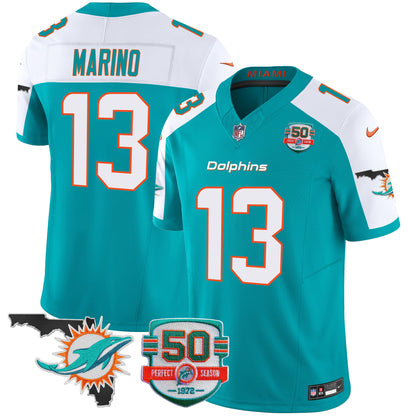 Dolphins 50th Perfect Season & Florida Patch Vapor Jersey - All Stitched