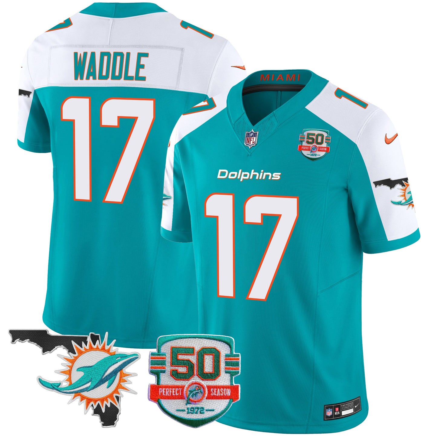 Dolphins 50th Perfect Season & Florida Patch Vapor Jersey - All Stitched