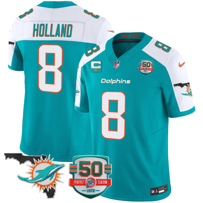 Dolphins 50th Perfect Season & Florida Patch Vapor Jersey - All Stitched