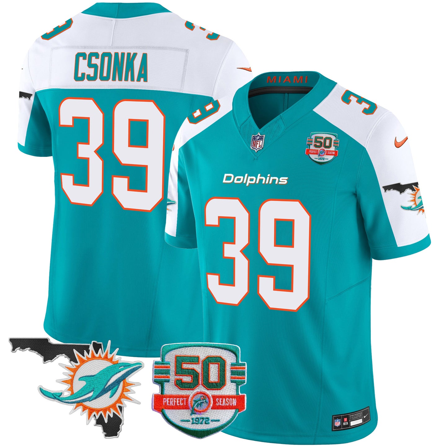 Dolphins 50th Perfect Season & Florida Patch Vapor Jersey - All Stitched